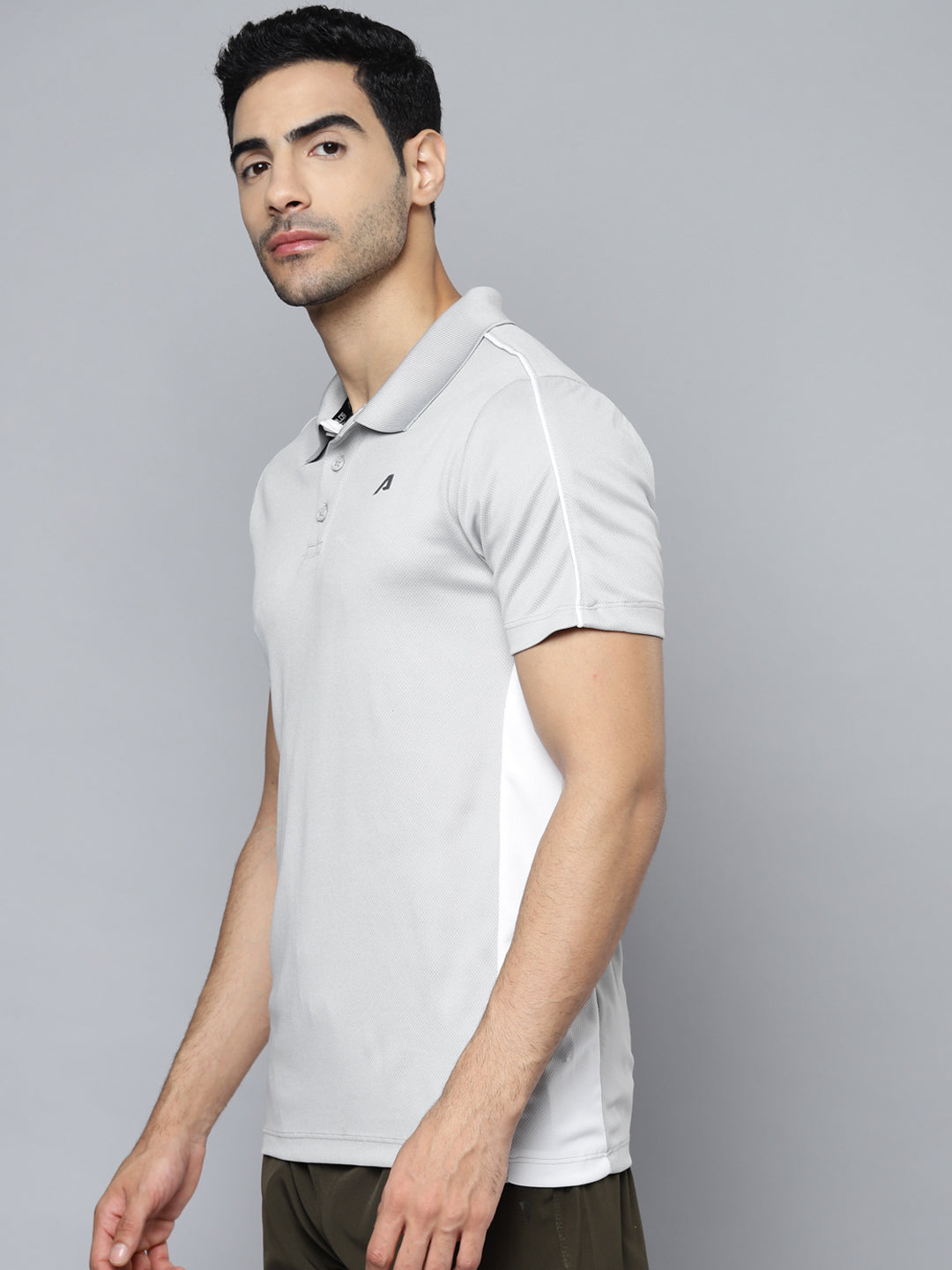 Alcis Men Grey Polo Collar Slim Fit T-shirt