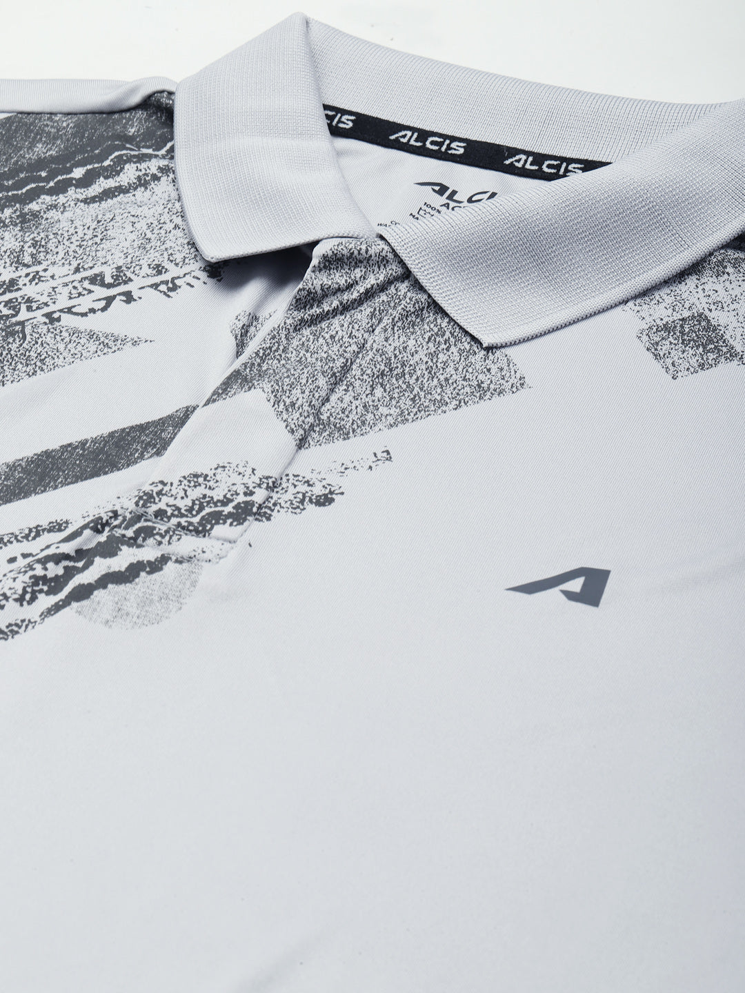 Alcis Men Grey Printed Polo Collar Slim Fit T-shirt