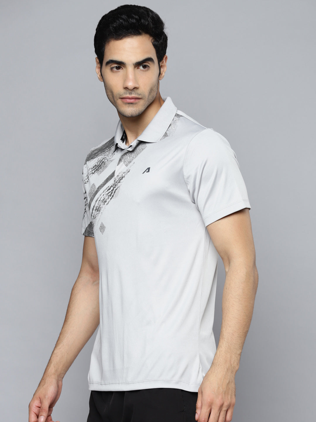 Alcis Men Grey Printed Polo Collar Slim Fit T-shirt