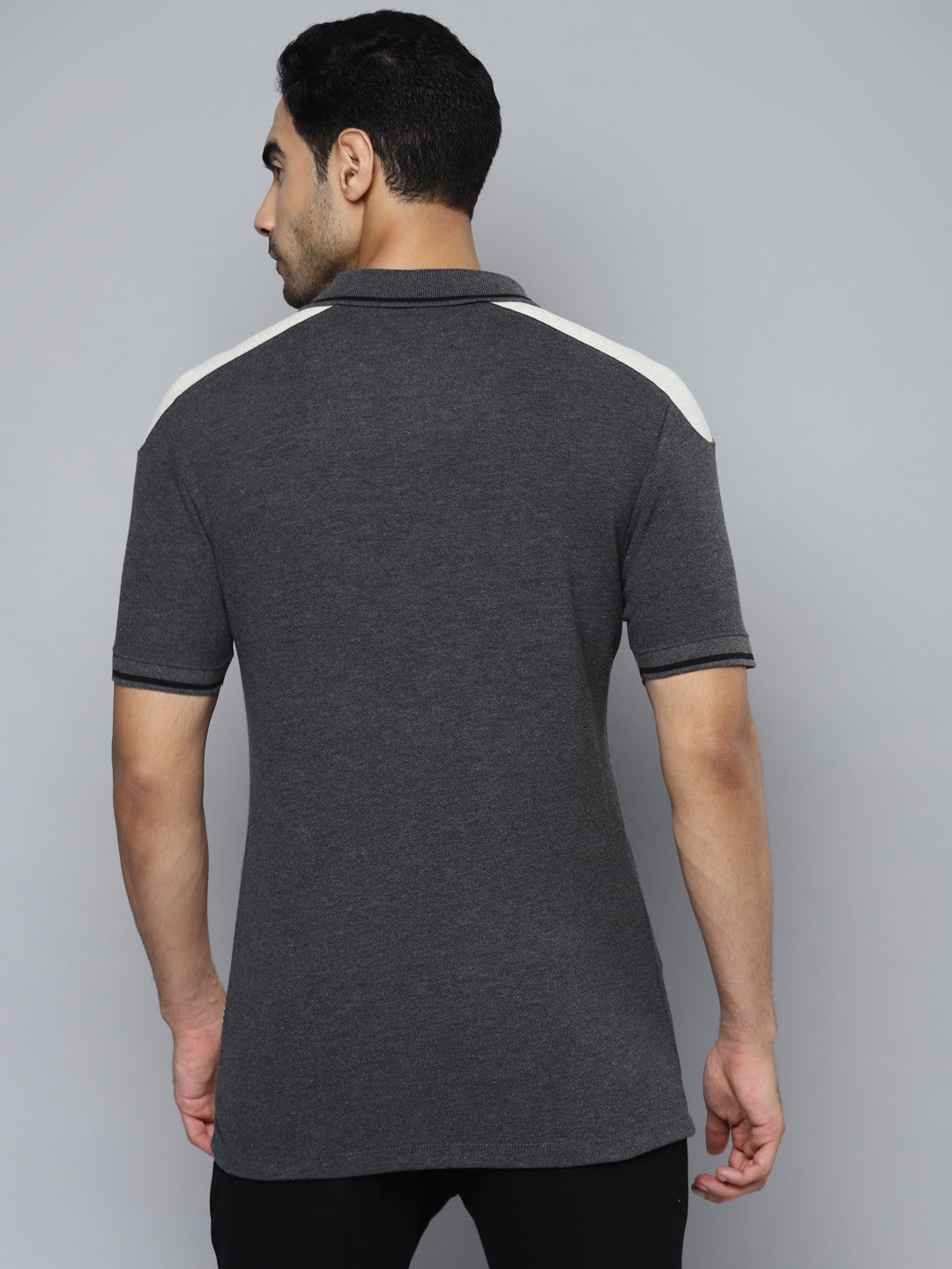 Alcis Men Charcoal Printed Polo Collar T-shirt
