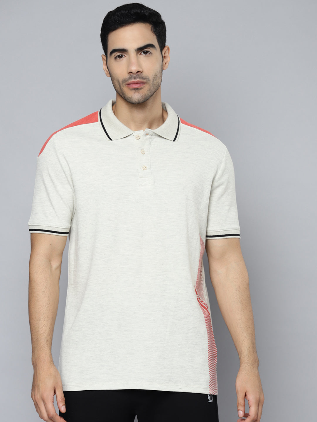 Alcis Men Off White Red Printed Polo Collar T-shirt