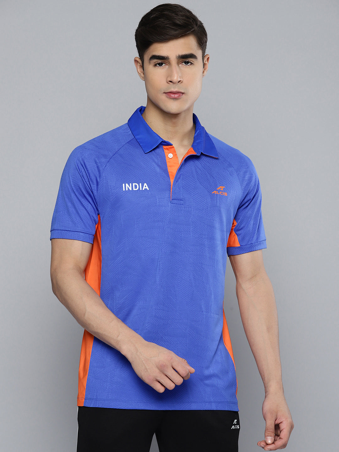 Alcis Men Blue Orange Colourblocked Indian Cricket Team Polo Collar T-shirt