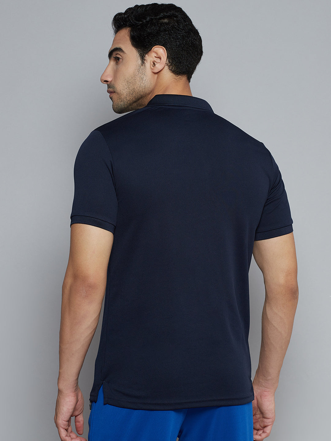 Alcis Men Navy Blue Solid Polo Collar Slim Fit T-shirt