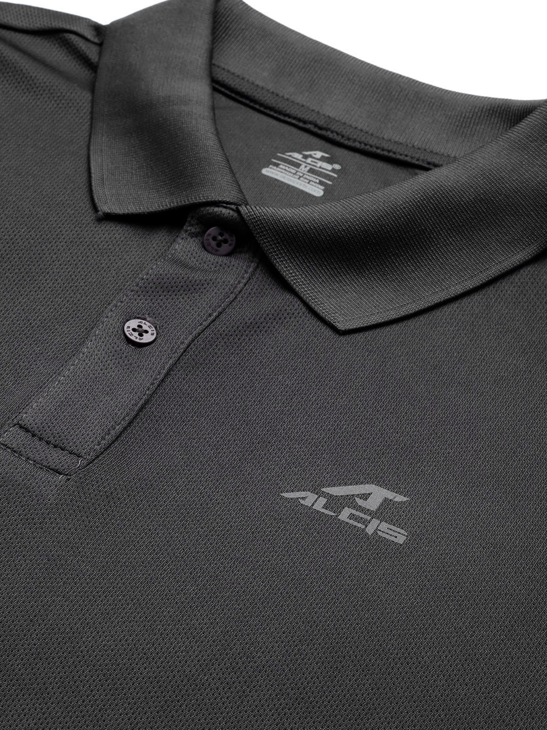 Alcis Men Charcoal Grey Polo Collar Slim Fit T-shirt