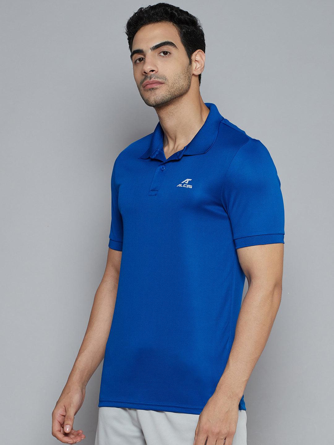 Alcis Men Blue Solid Polo Collar Slim Fit T-shirt
