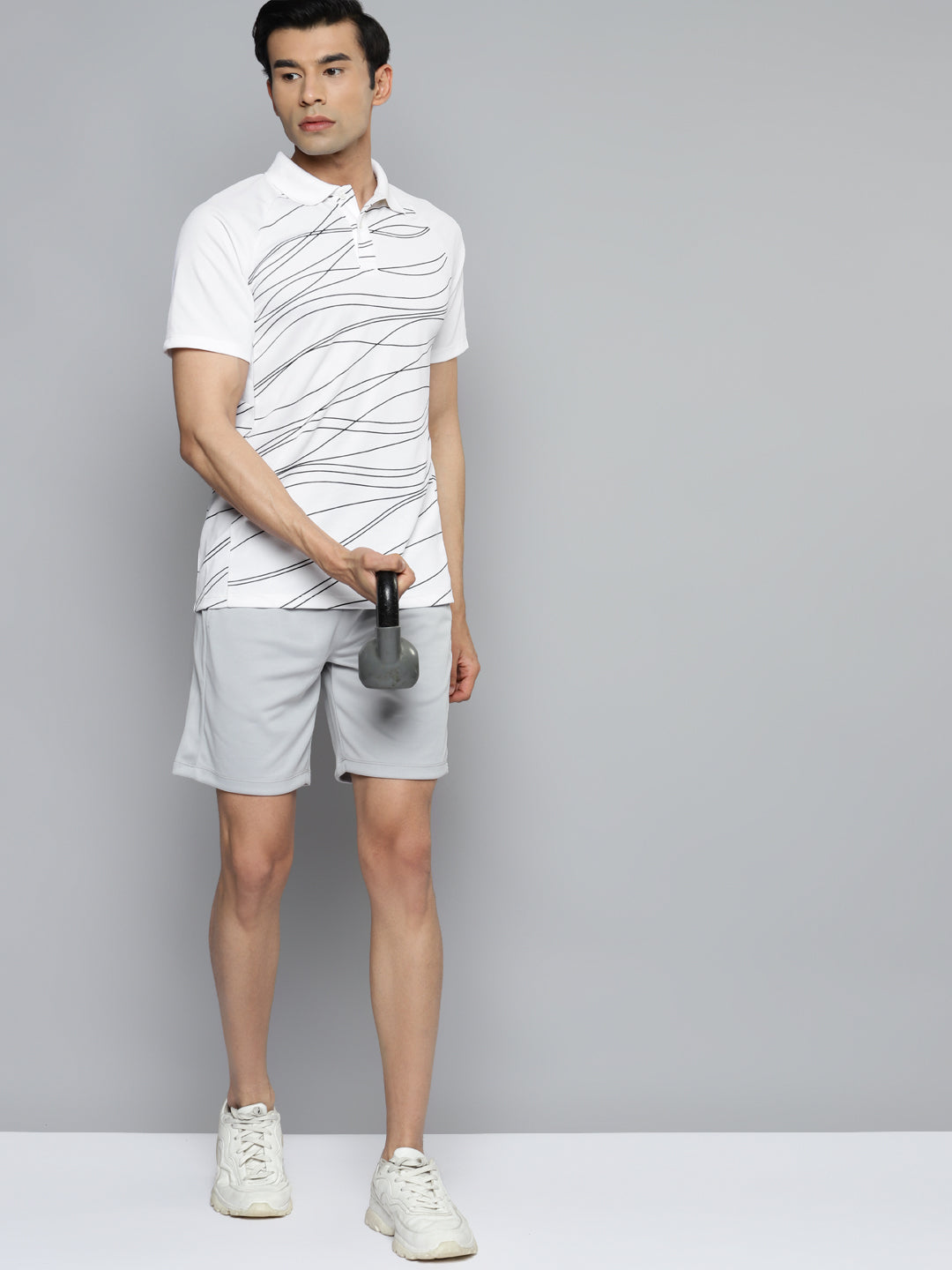 Alcis Men White Polo Collar Slim Fit Training or Gym T-shirt