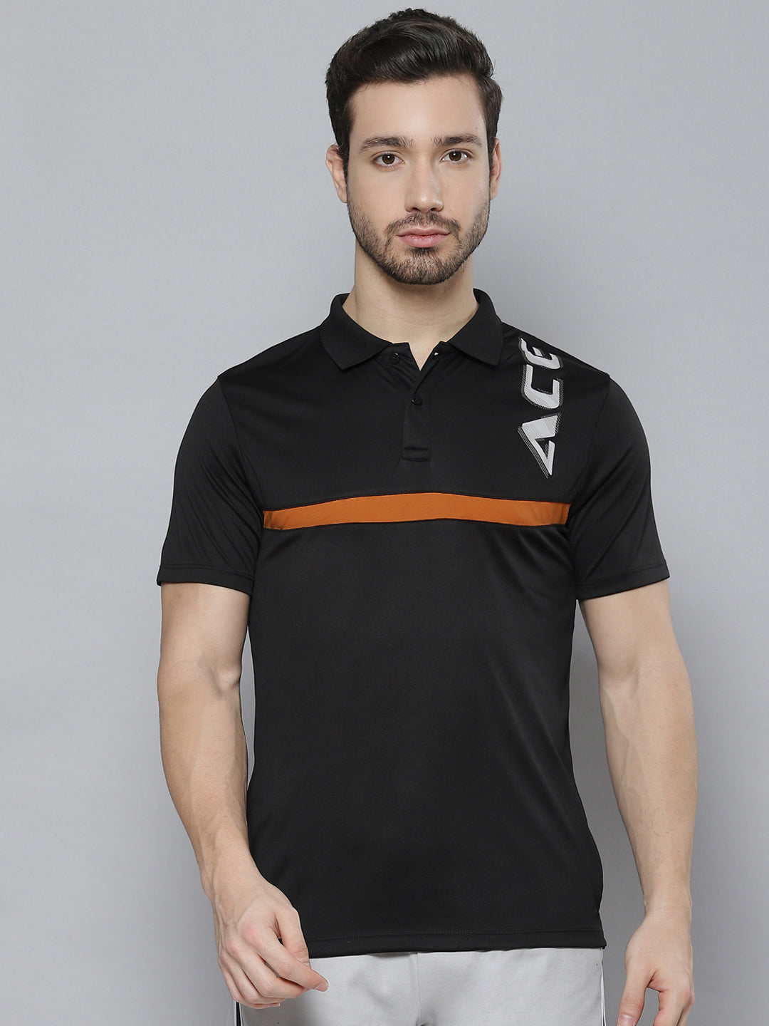 Alcis Men Black Brand Logo Printed Polo Collar T-shirt