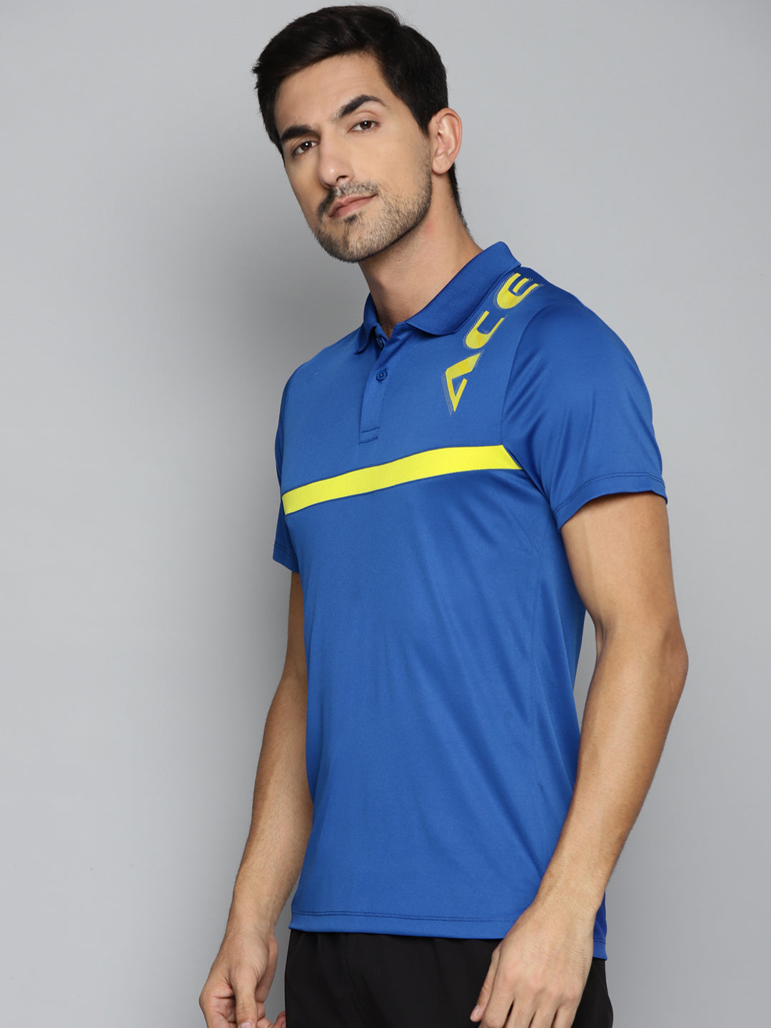 ALCIS Men Blue & Yellow Brand Logo Printed Polo Collar Slim Fit Running T-shirt