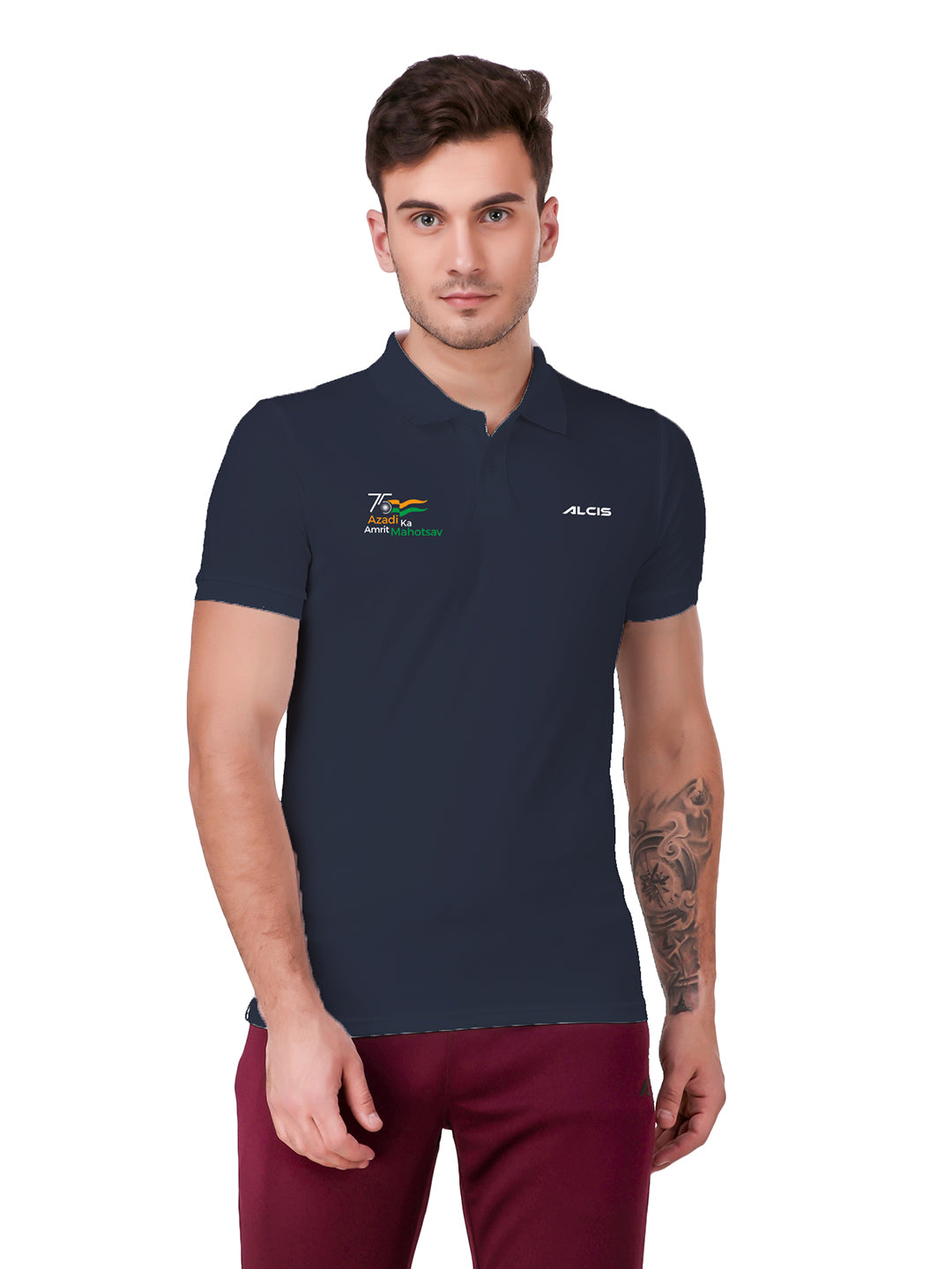 Alcis Men Navy Polo Neck Slim Fit T-shirt