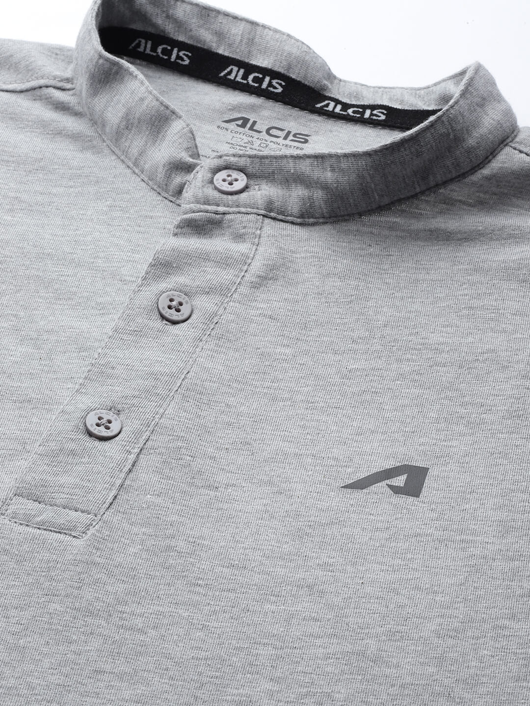 Alcis Men Grey Polo Collar Dry Tech Slim Fit Training or Gym T-shirt