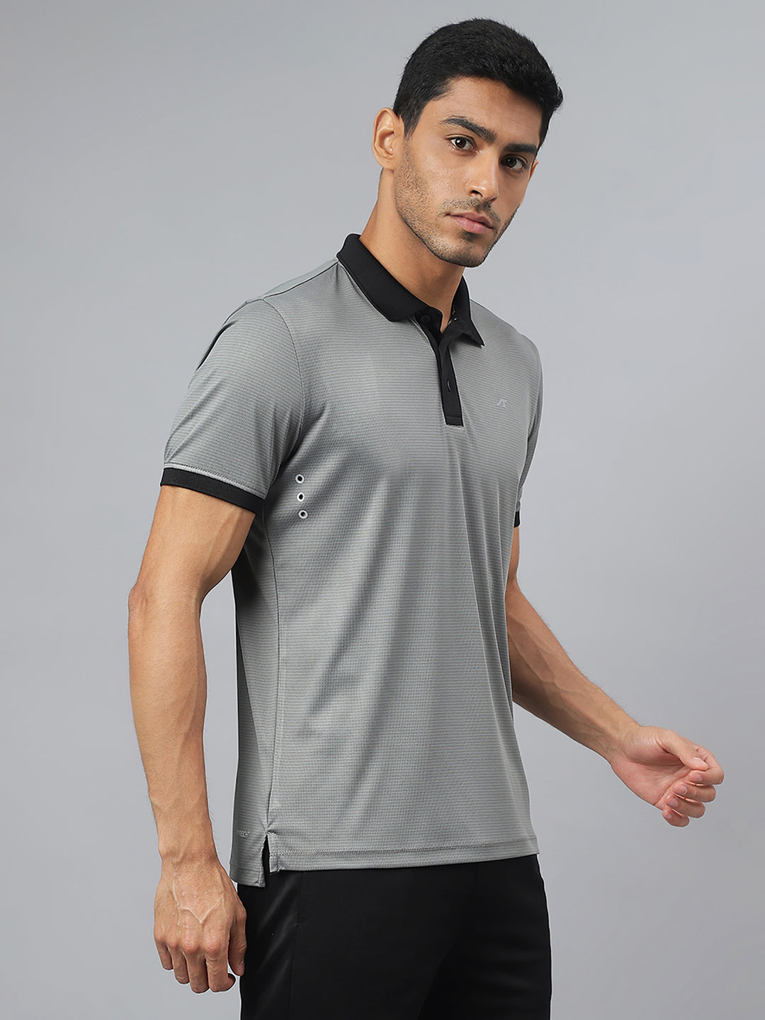 Alcis Men Dark Grey Drytech+ Anti-Static Slim-Fit Running Polo T-Shirt