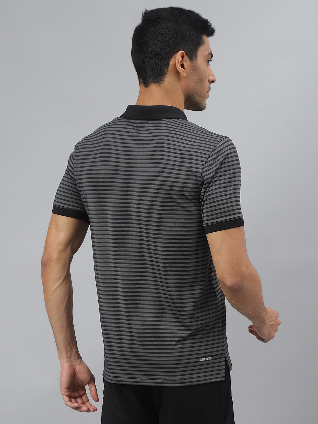 Alcis Men Dark Grey Anti-Static Stretch-X Slim-Fit Running Polo T-Shirt
