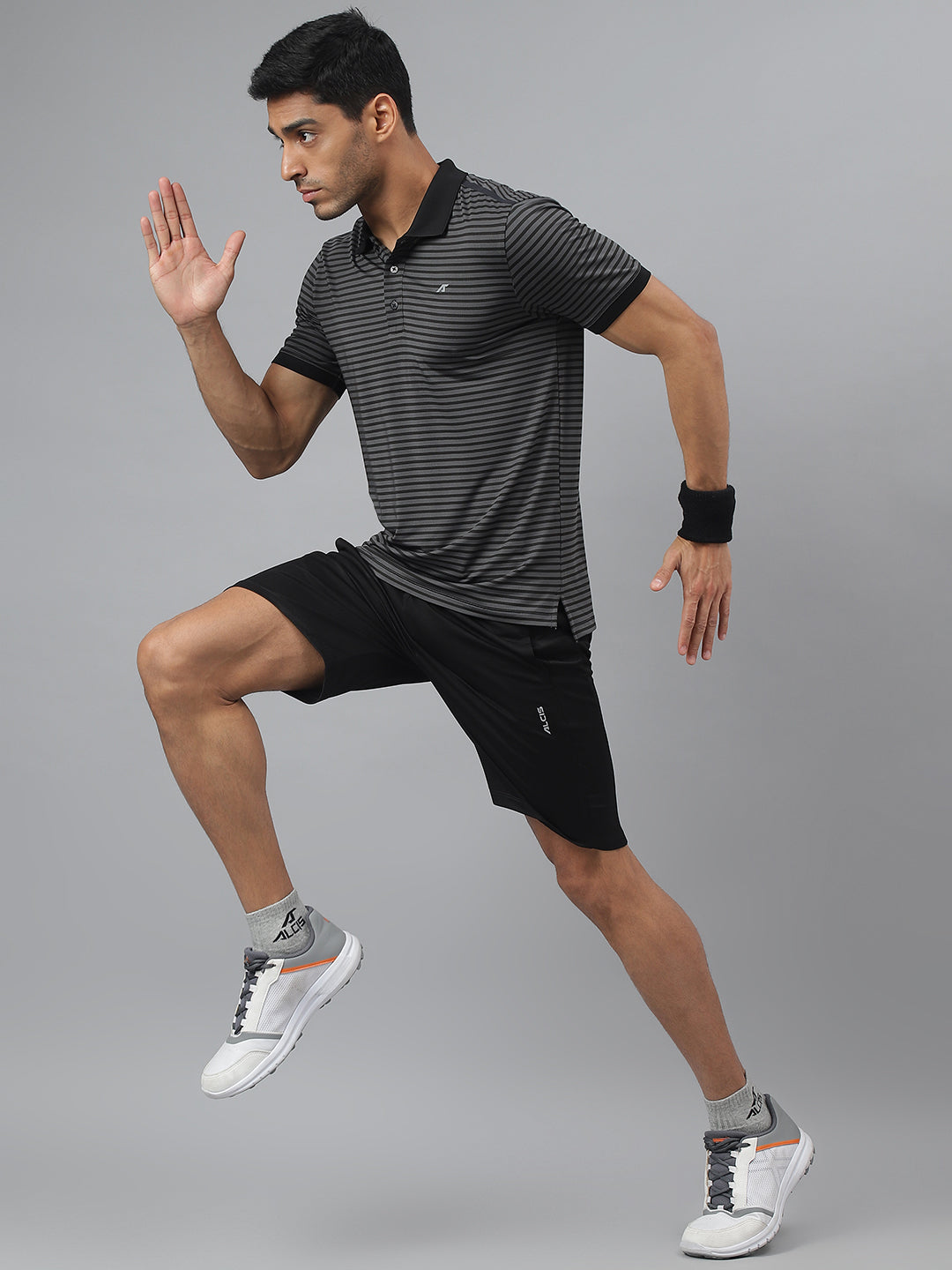 Alcis Men Dark Grey Anti-Static Stretch-X Slim-Fit Running Polo T-Shirt