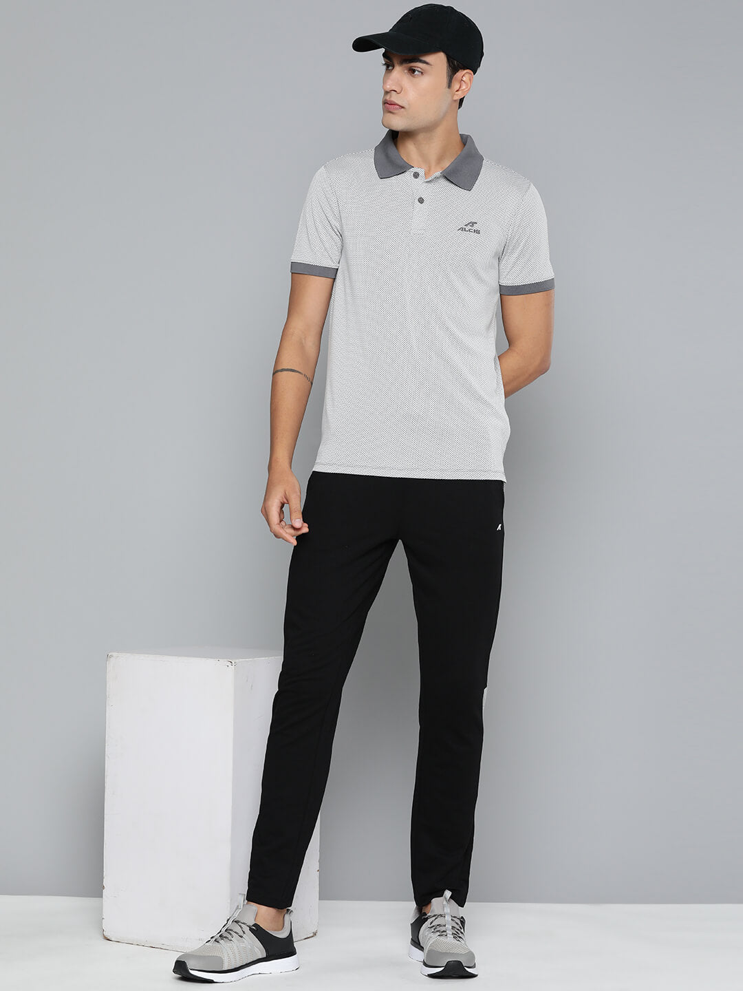Alcis Men Grey Colourblocked Polo Collar Dry Tech Slim Fit Sports T-shirt