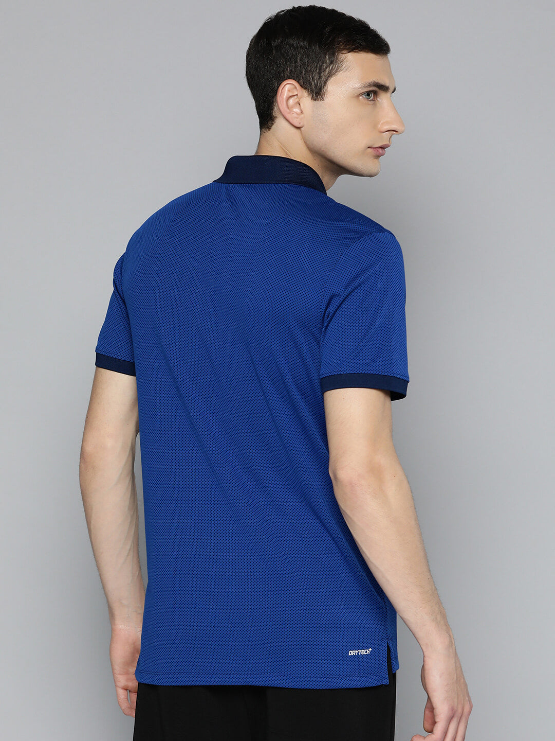 Alcis Men Blue Black Colourblocked Polo Collar Dry Tech Slim Fit Sports T-shirt