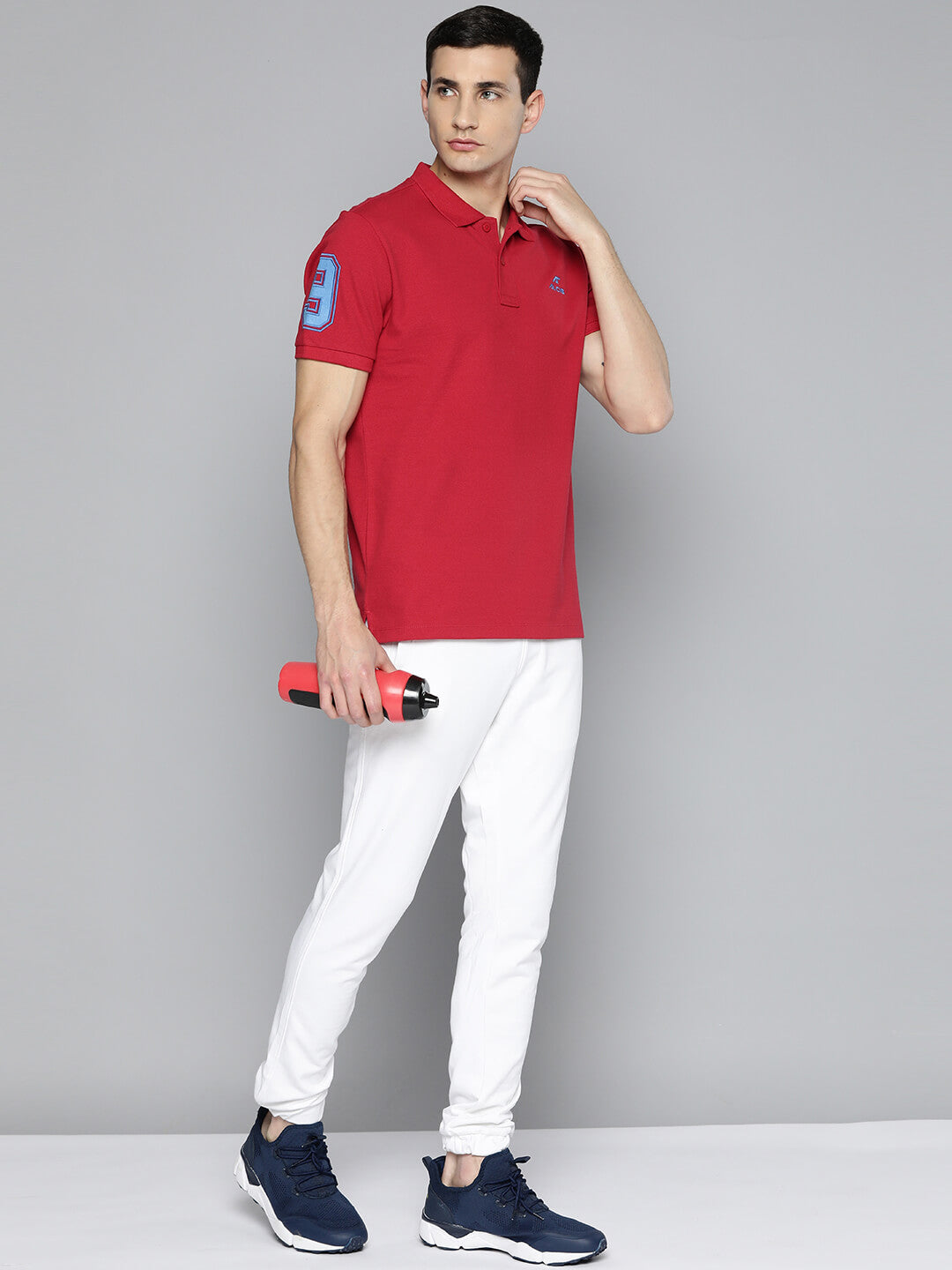Alcis Men Red Typography Printed Polo Collar Slim Fit T-shirt