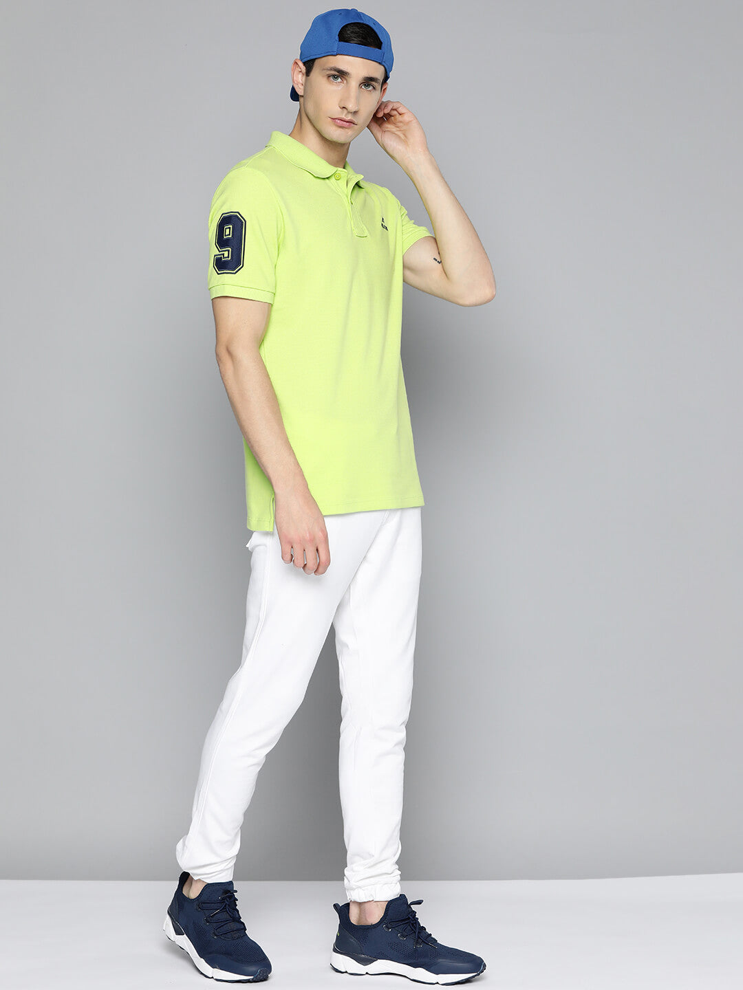 Alcis Men Lime Green Typography Printed Polo Collar Slim Fit T-shirt