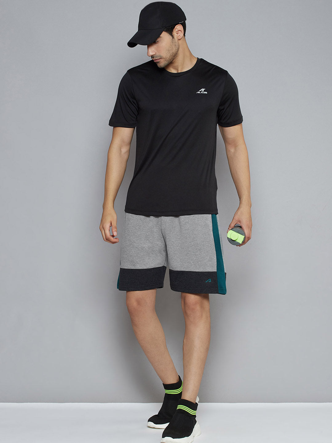 Alcis Men Grey Melange Solid Slim Fit Running Sports Shorts