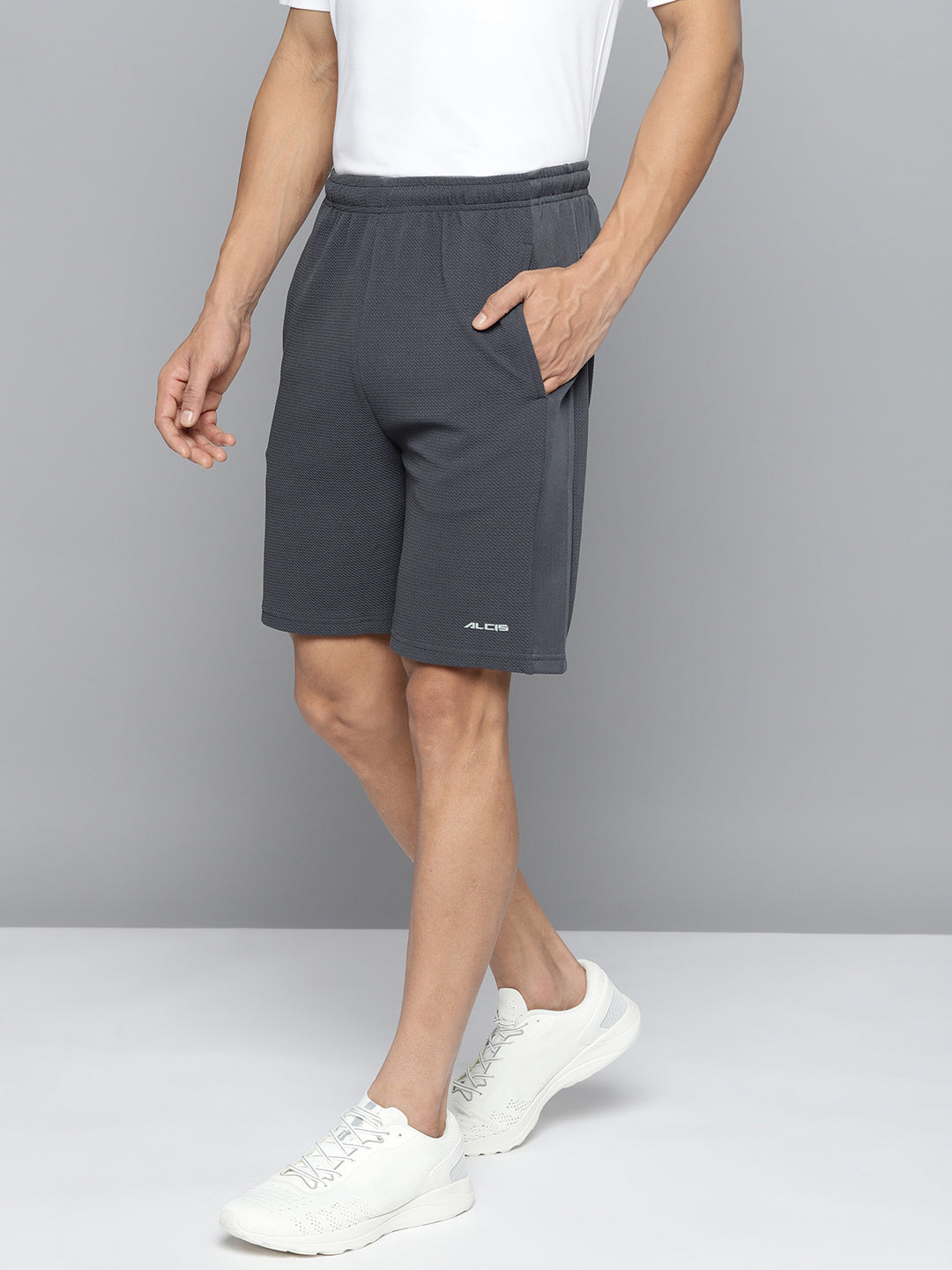 Alcis Men Charcoal Grey Solid Slim Fit Running Shorts