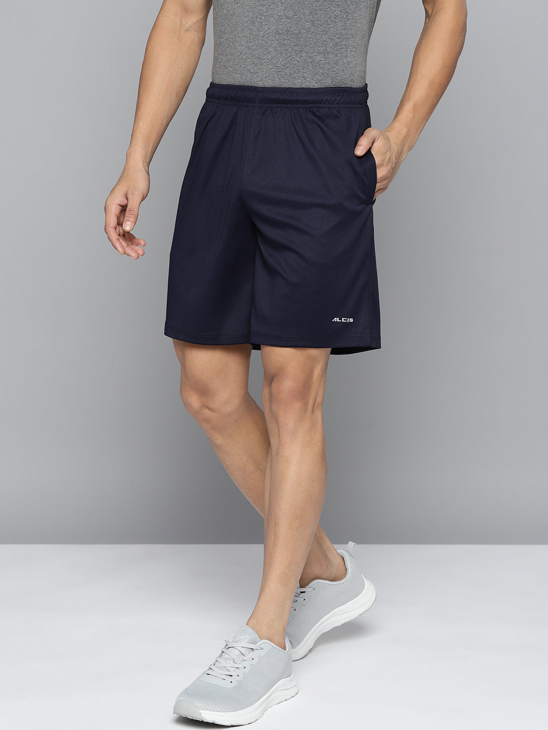 Alcis Men Navy Blue Solid Slim Fit Running Sports Shorts