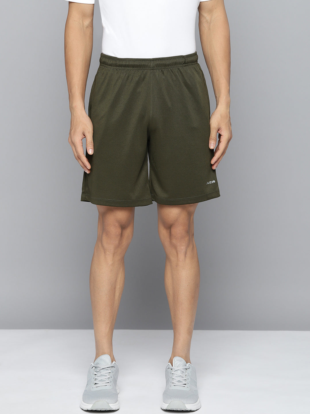 Alcis Men Olive Green Solid Slim Fit Running Sports Shorts