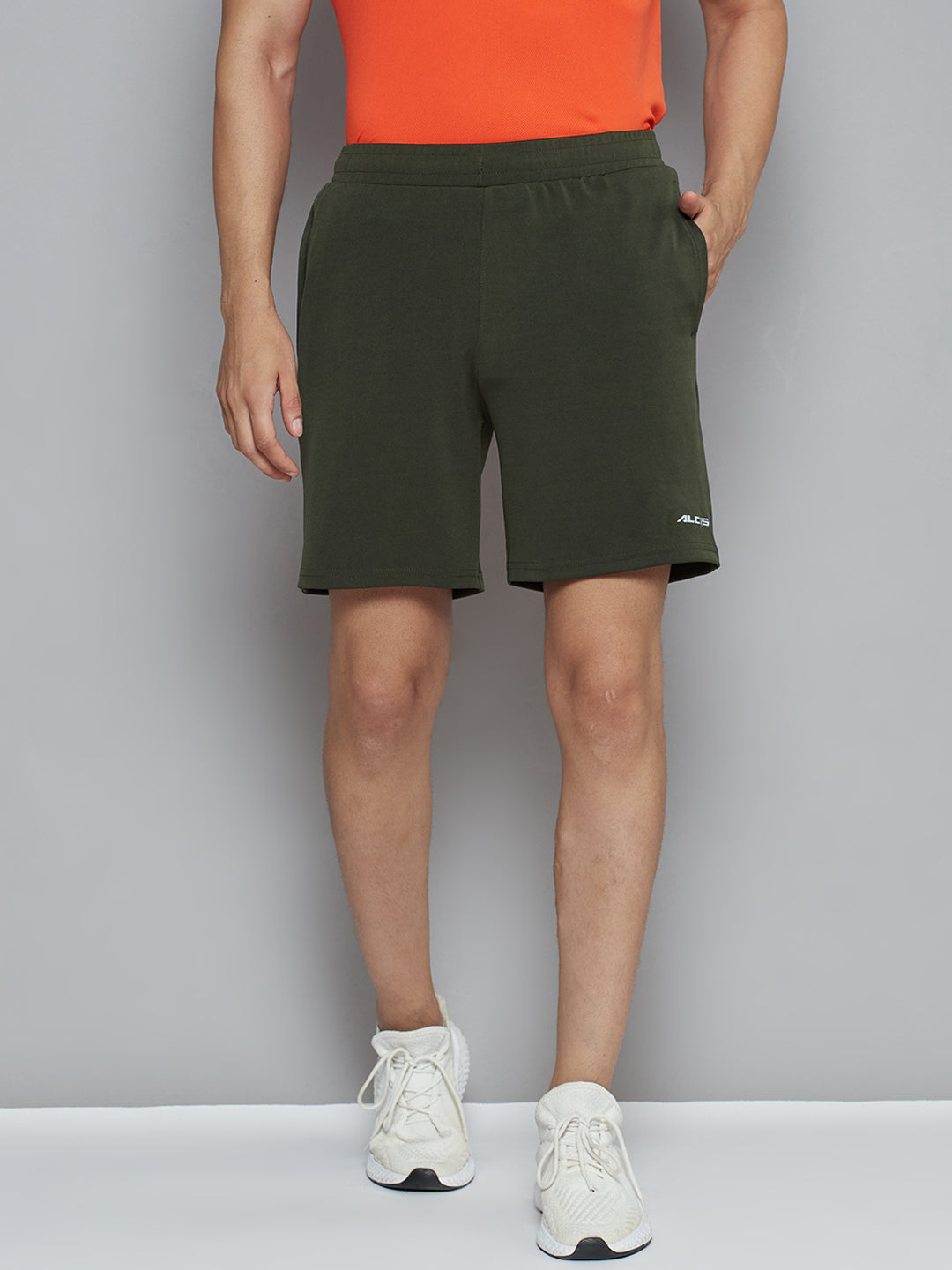 Alcis Men Olive Green Solid Slim Fit Sports Shorts