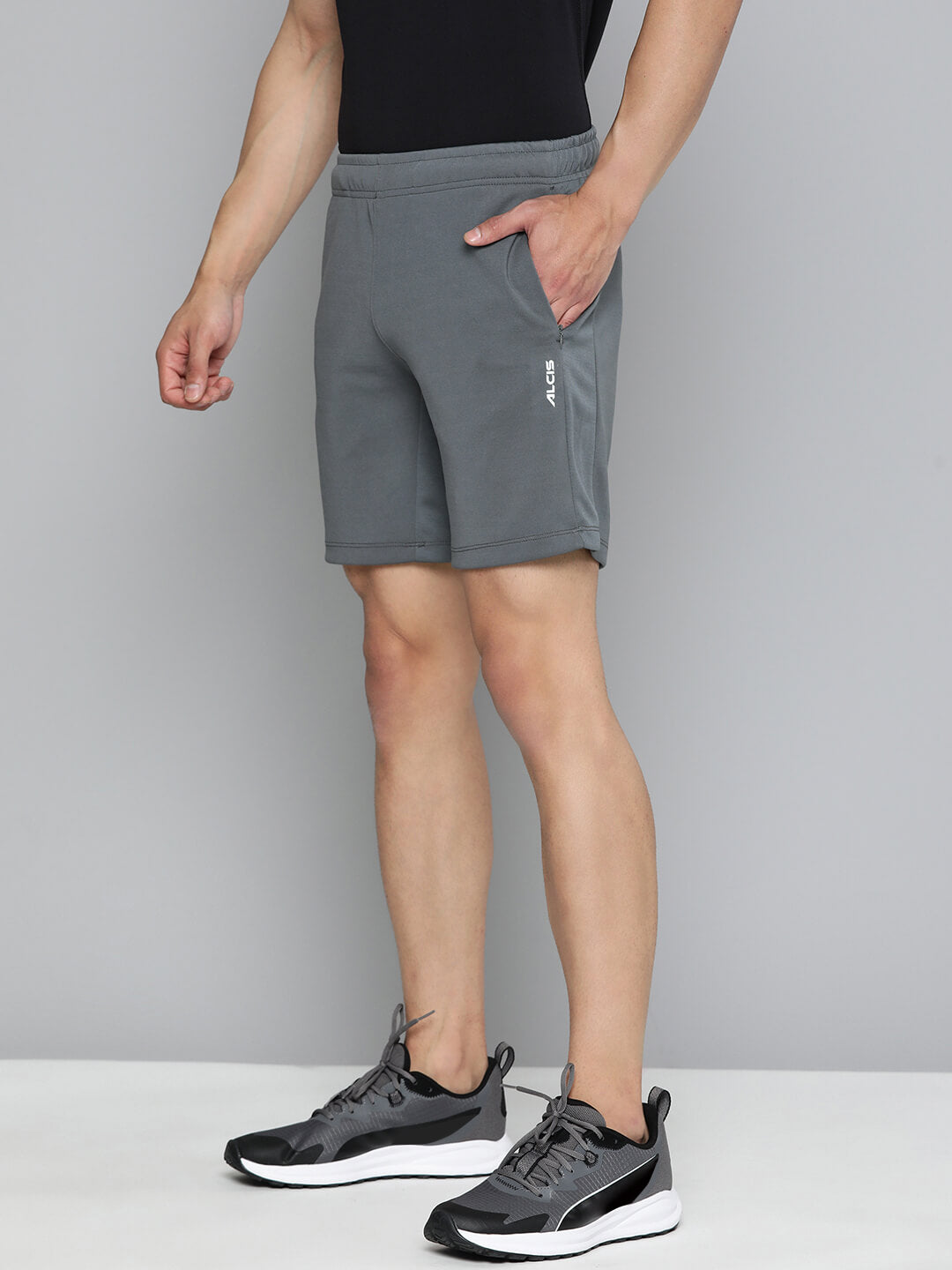 Alcis Men Grey Slim Fit Training or Gym Sports Shorts