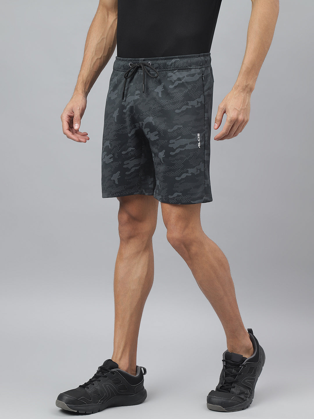 Alcis Men Dark Grey Anti-Static Graphic Print Slim-Fit Training Shorts