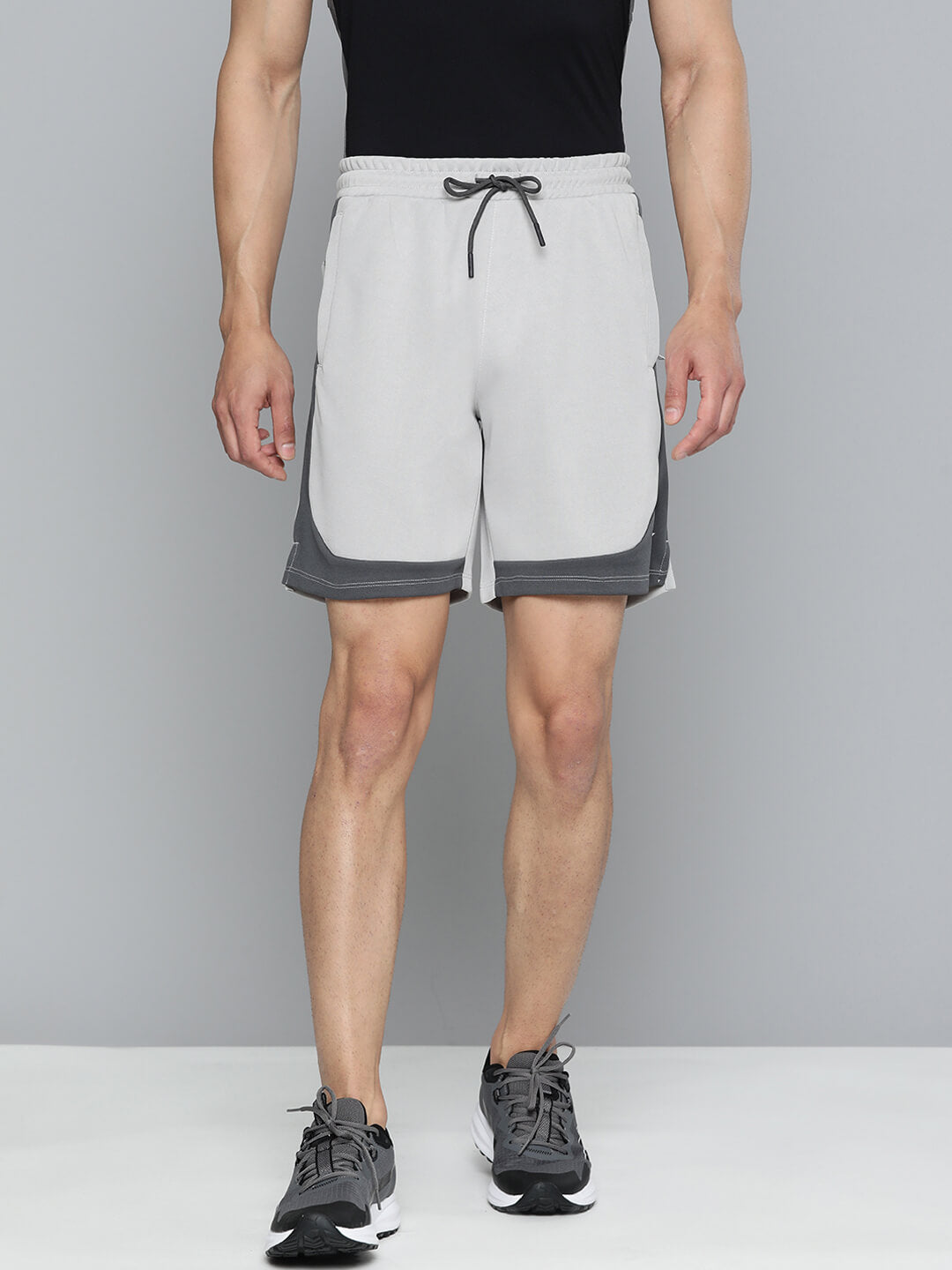 Alcis Men Grey Colourblocked Slim Fit Training or Gym Sports Shorts