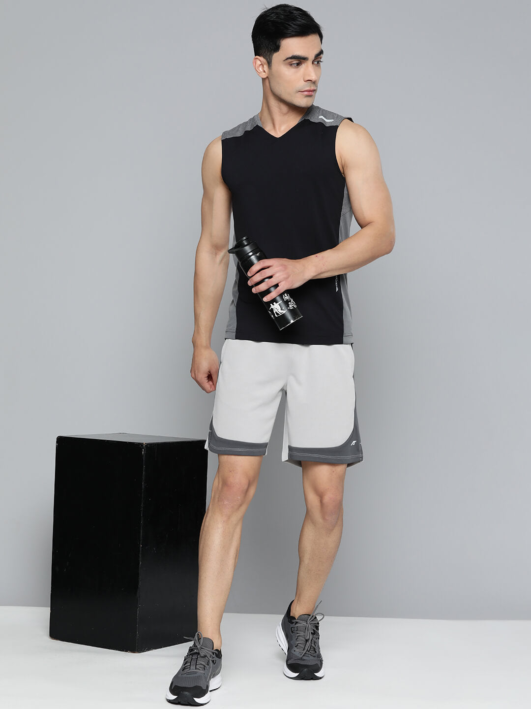 Alcis Men Grey Colourblocked Slim Fit Training or Gym Sports Shorts
