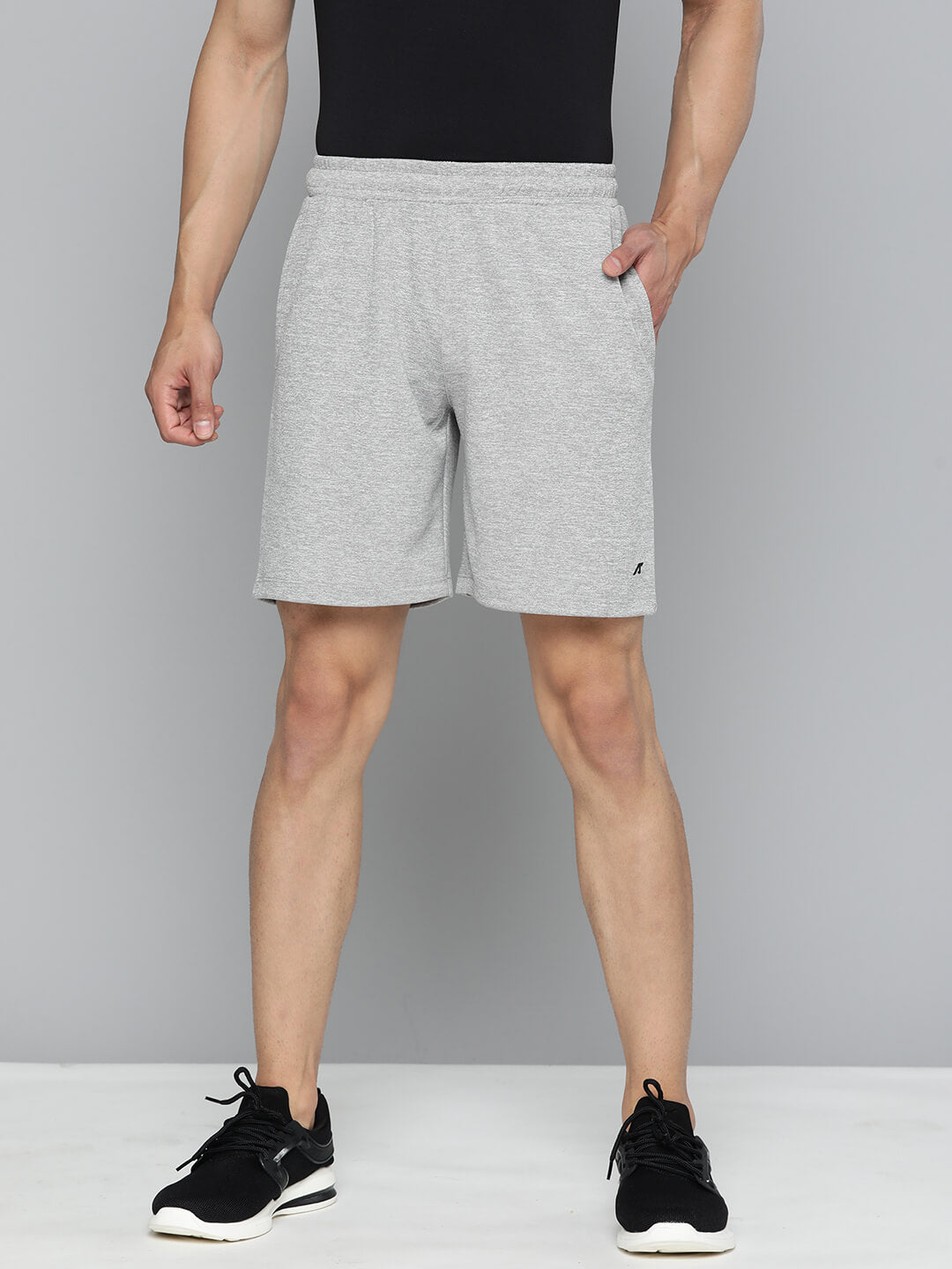 Alcis Men Grey Melange Slim Fit Yoga Sports Shorts
