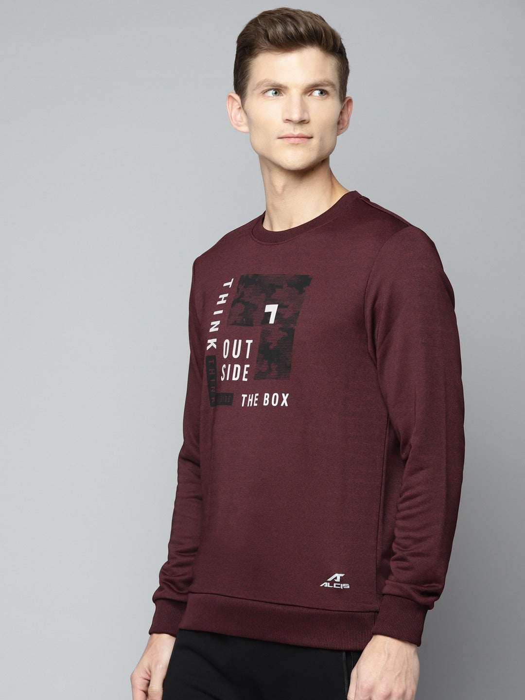 ALCIS Men Maroon Printed Sweatshirt