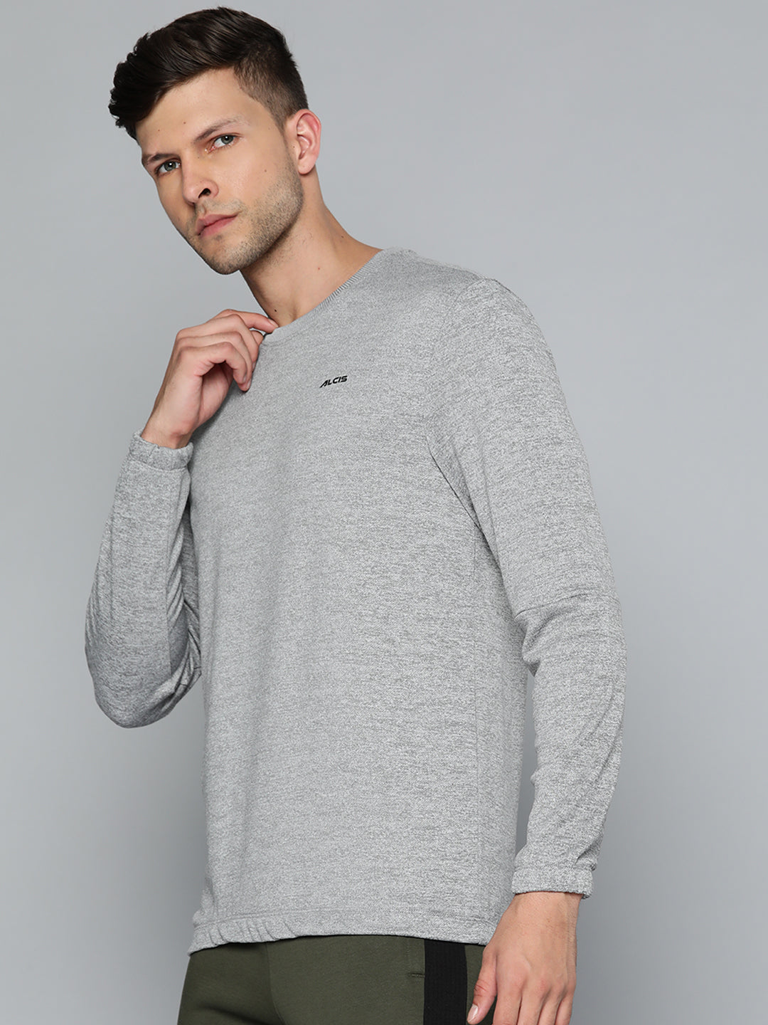 Alcis Men Grey Melange Solid Sweatshirt
