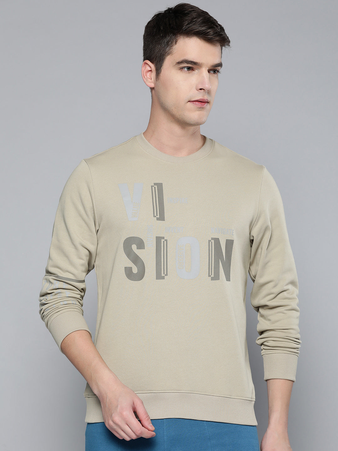 Alcis Men Cream-Coloured Printed Sweatshirt