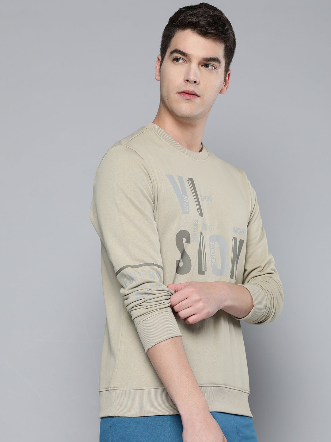 Alcis Men Cream-Coloured Printed Sweatshirt