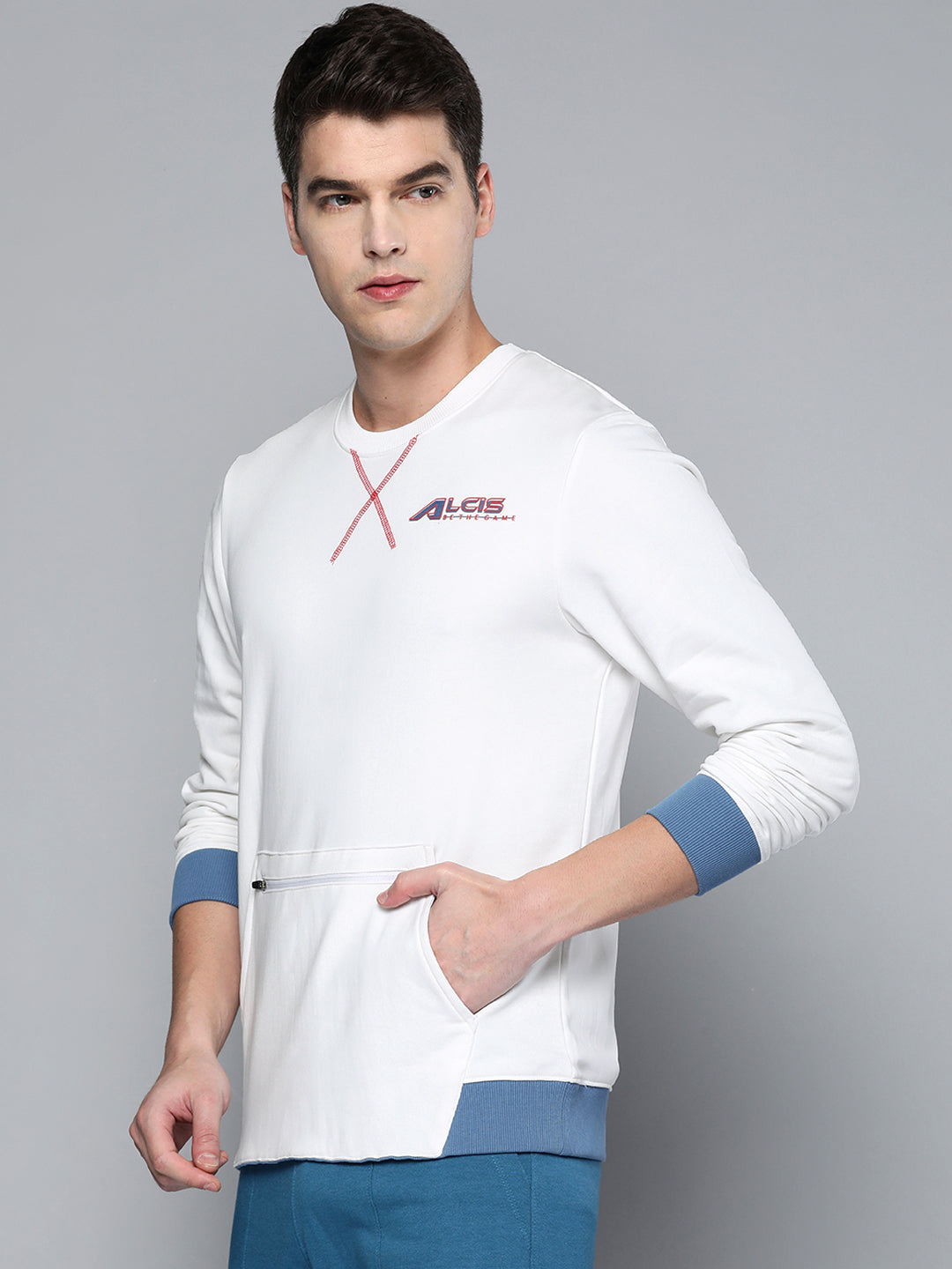 Alcis Men White Solid Sweatshirt