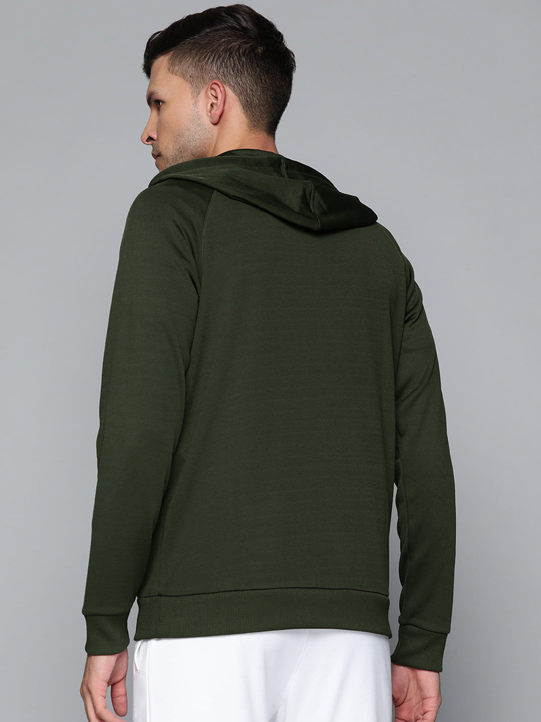 Alcis Men Olive Green Abstract Printed Hooded Sweatshirt