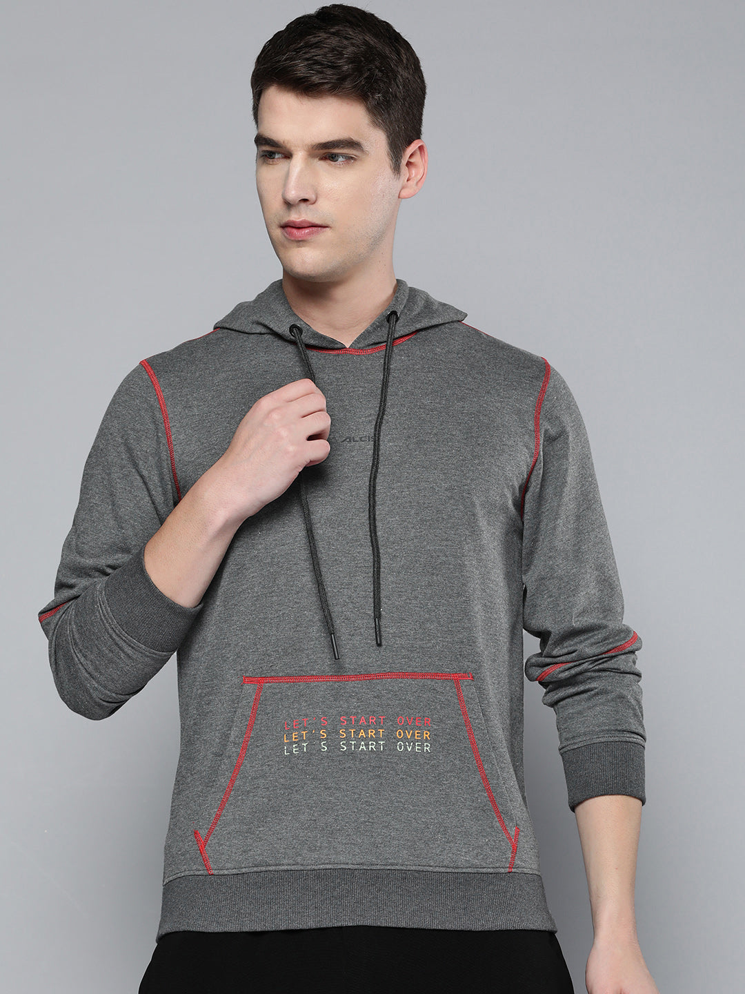 Alcis Men Charcoal Grey Printed Hooded Sweatshirt