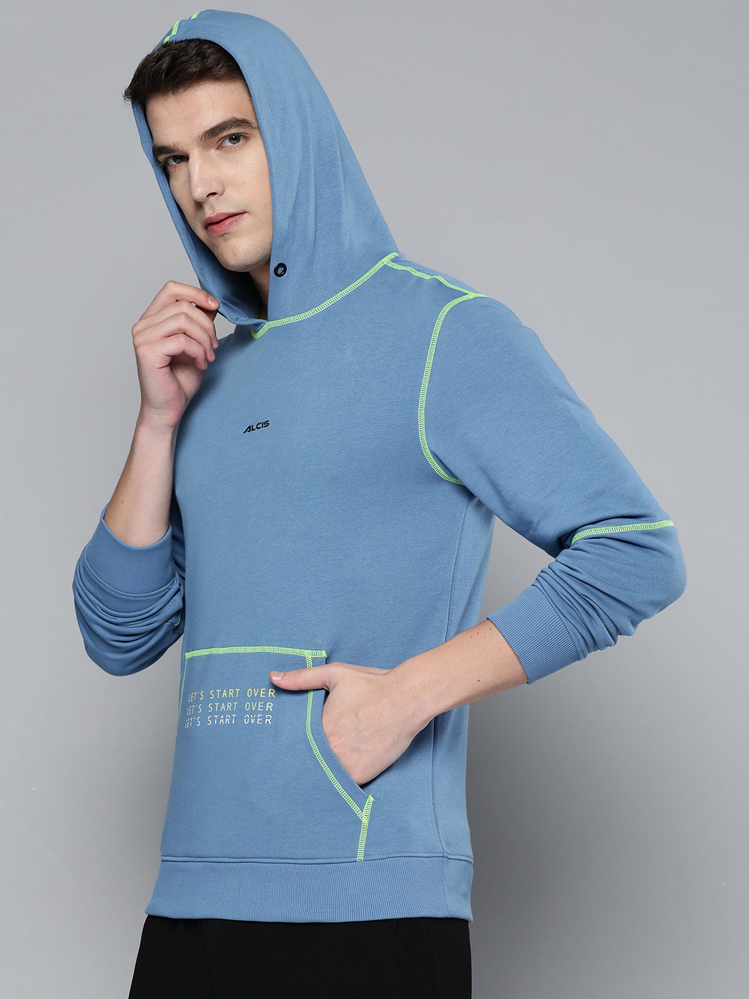 Alcis Men Blue Solid Hooded Sweatshirt