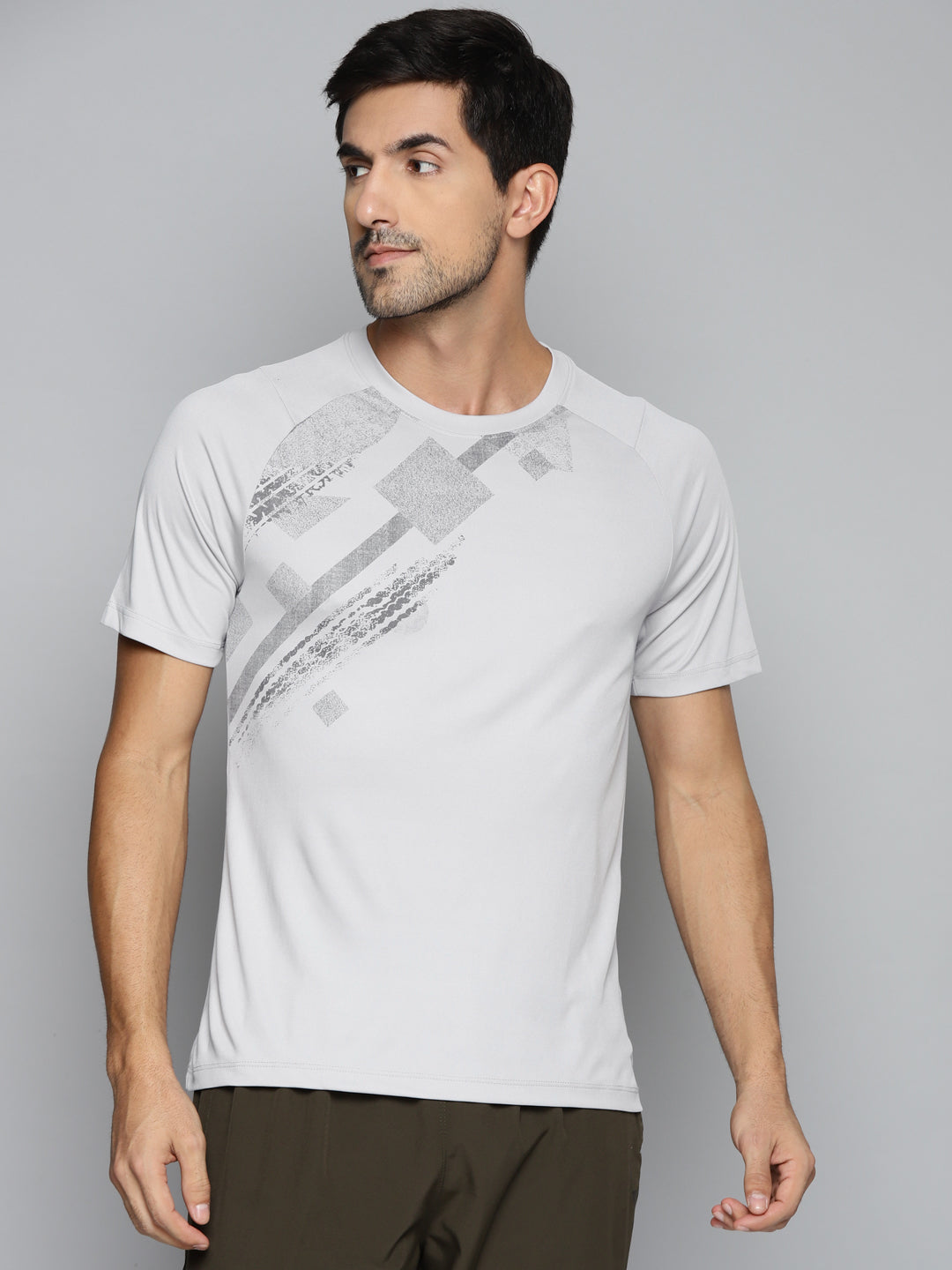 ALCIS Men Grey Printed Slim Fit Running T-shirt