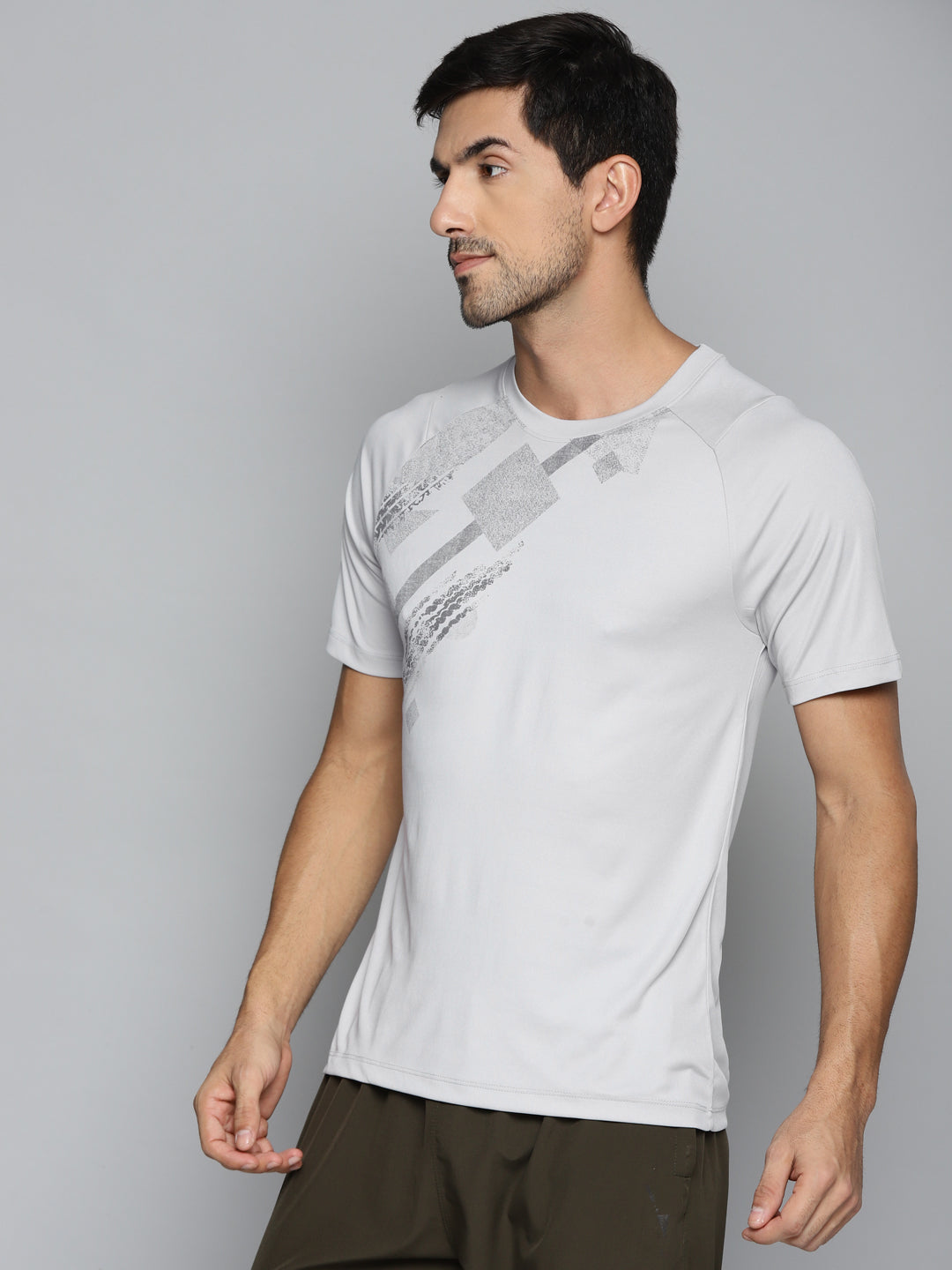 ALCIS Men Grey Printed Slim Fit Running T-shirt