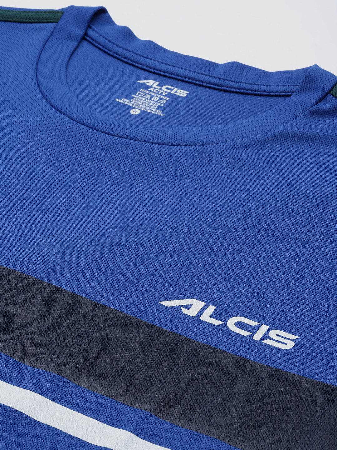 Alcis Men Blue Black Striped Detail Slim Fit T-shirt