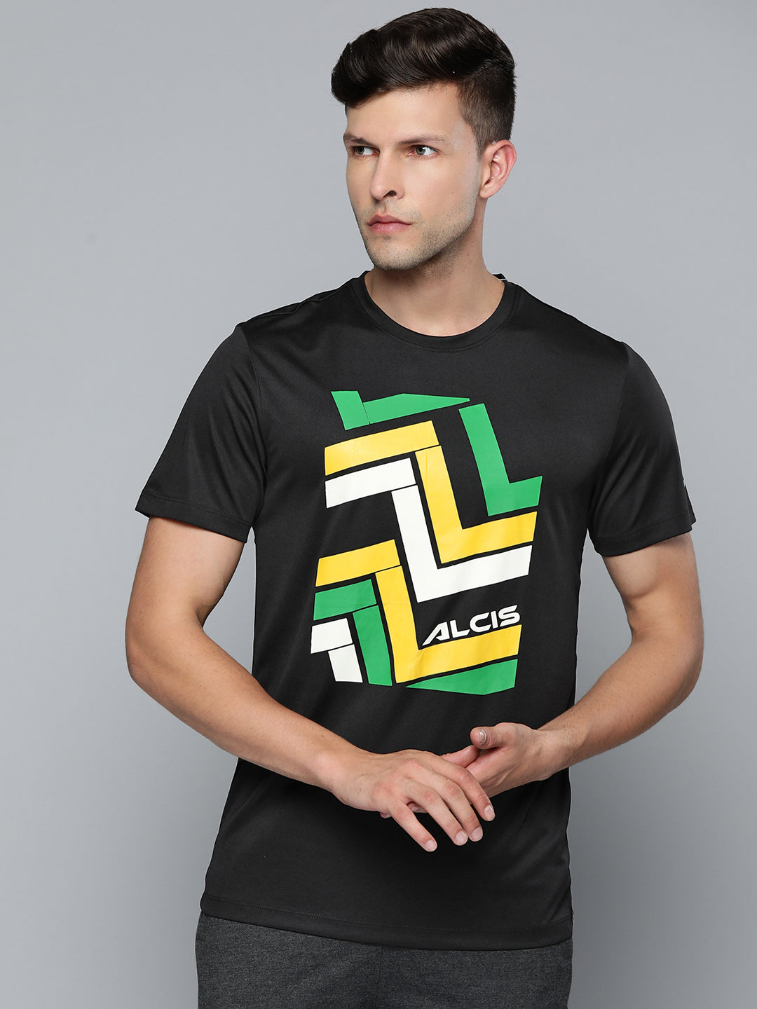Alcis Men Black Chest Printed T-shirt