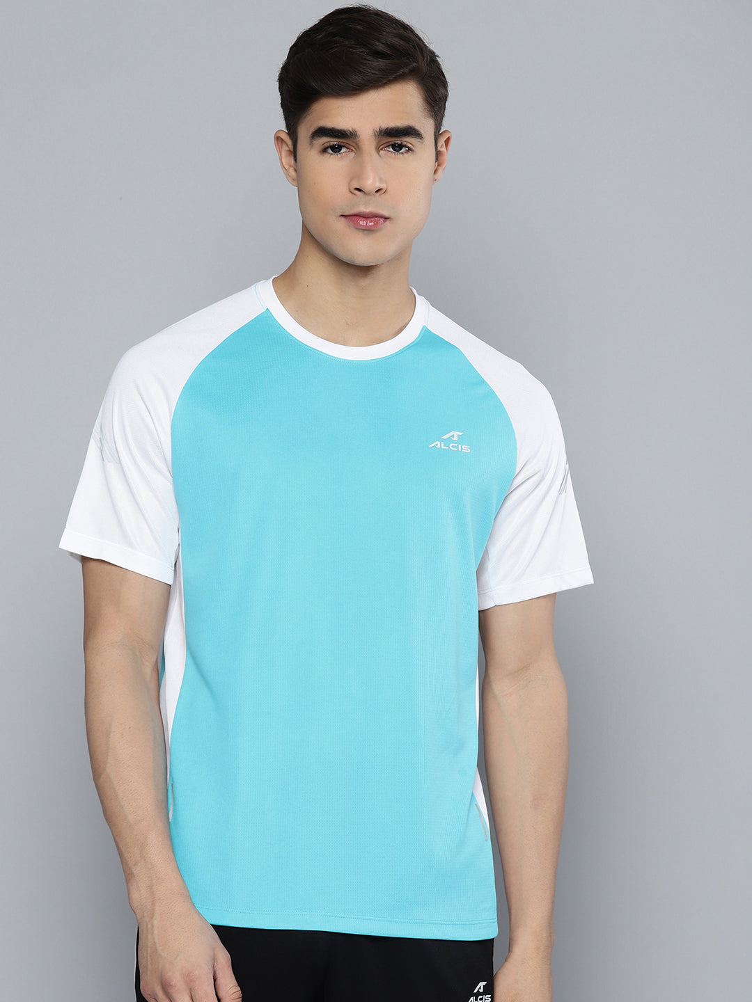 Alcis Men Blue White Colourblocked Dry Tech T-shirt