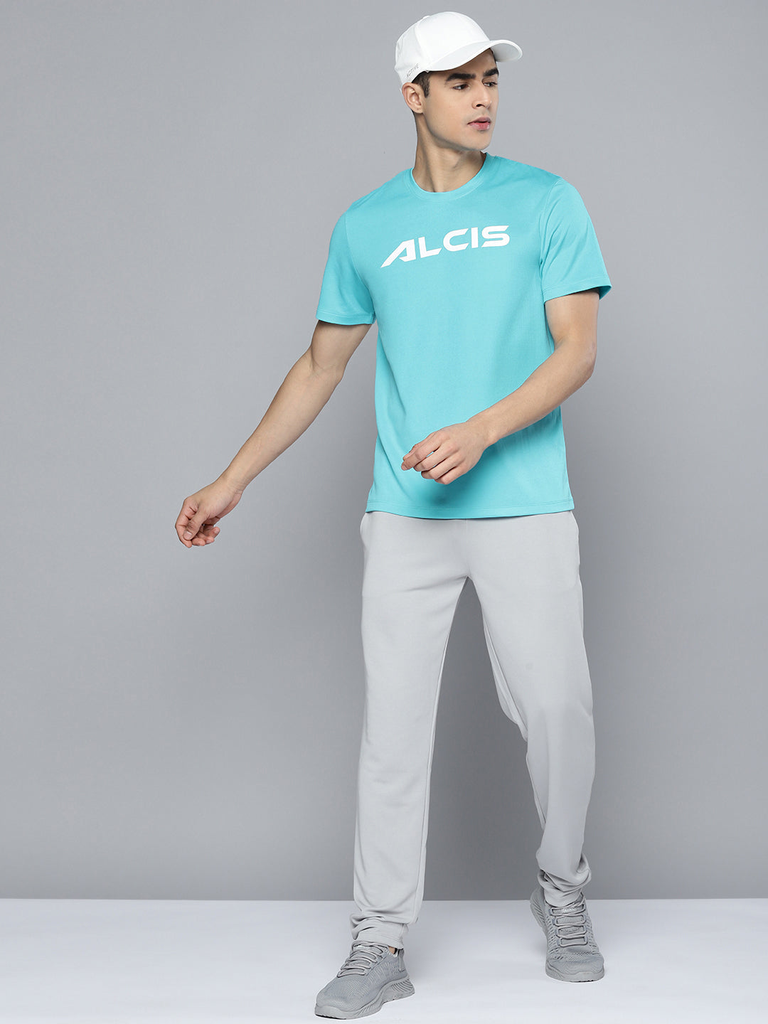 Alcis Men Blue White Brand Logo Printed Dry Tech T-shirt