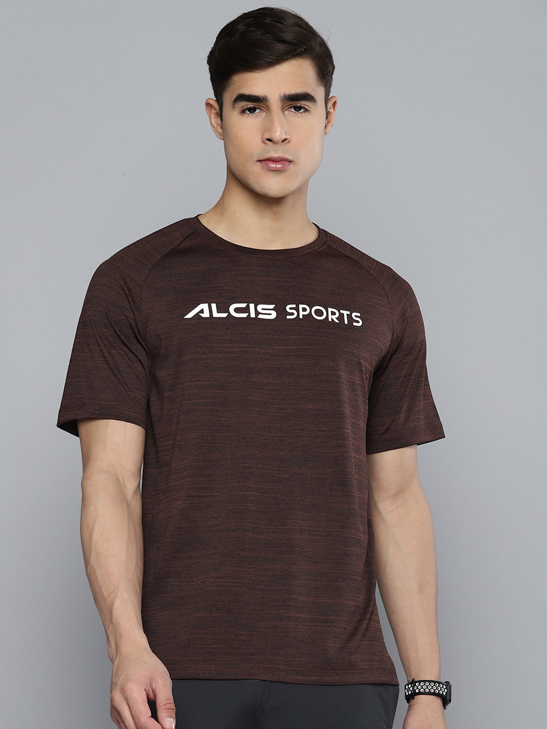 Alcis Men Brown Black Brand Logo Printed T-shirt
