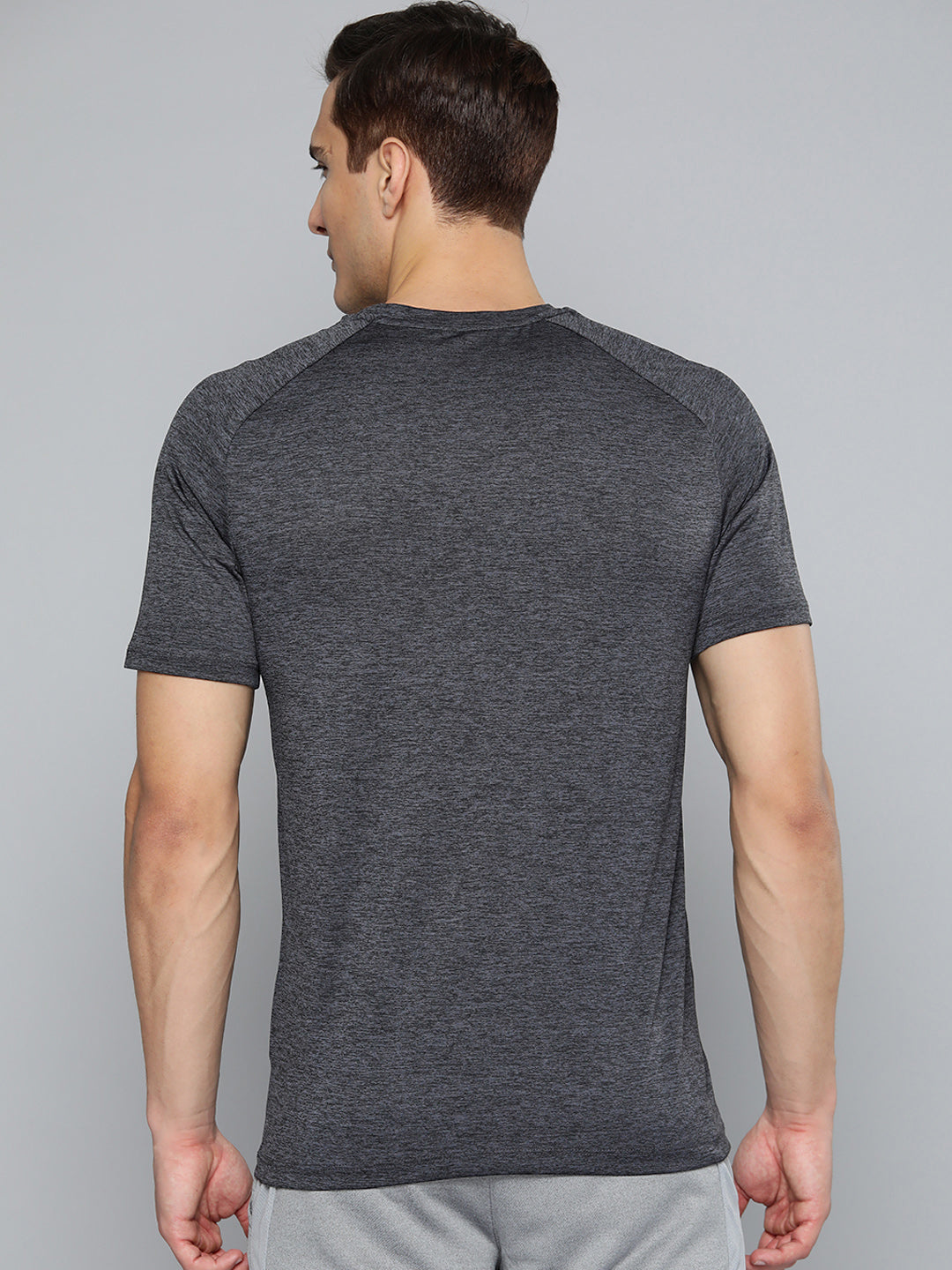 Alcis Men Charcoal Grey Slim Fit Running T-shirt