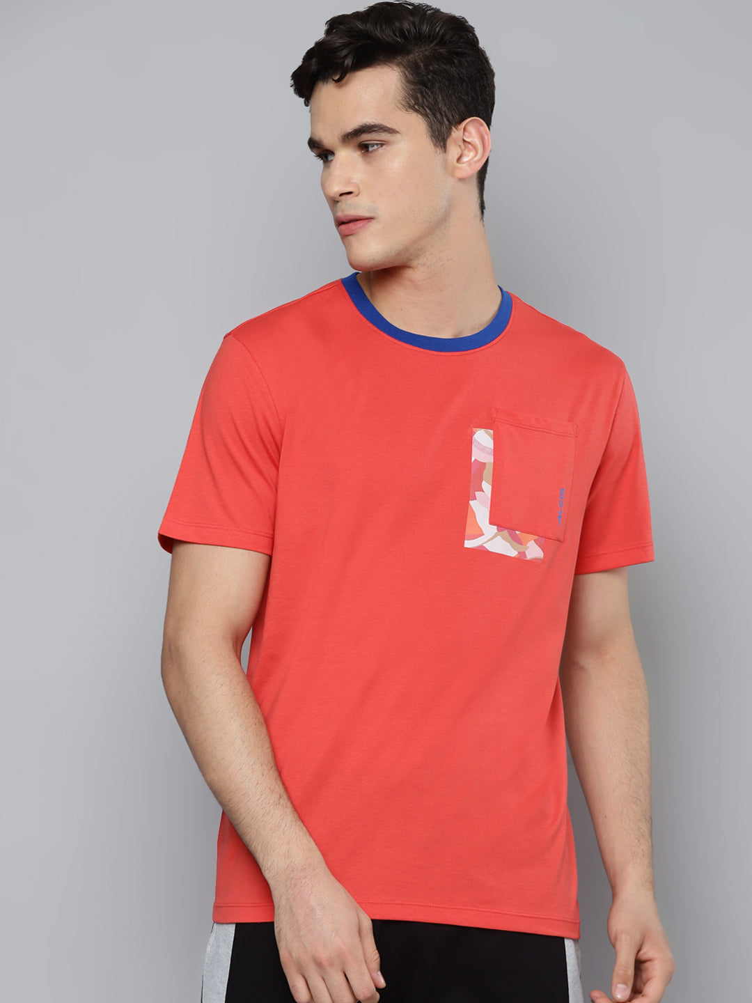 Alcis Men Coral Red Slim Fit Running T-shirt