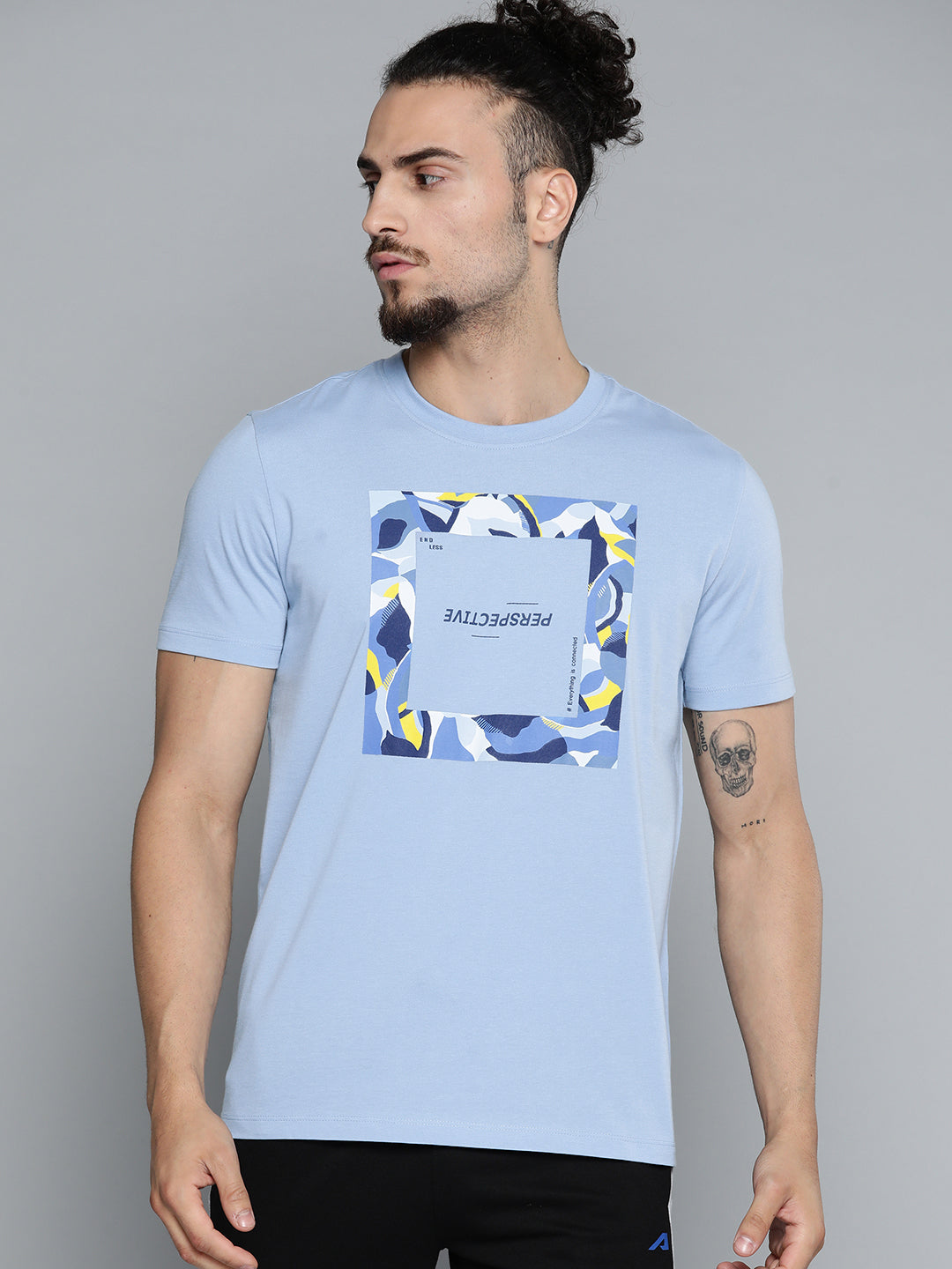 Alcis Men Blue Typography Printed Slim Fit Gym T-shirt