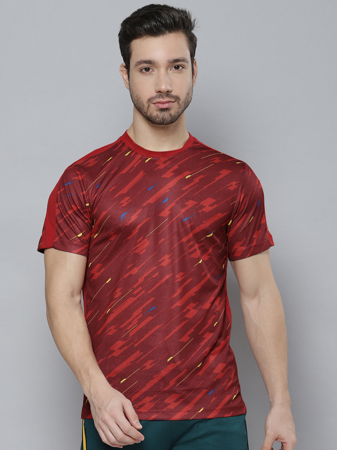 Alcis Men Red Abstract Printed T-shirt